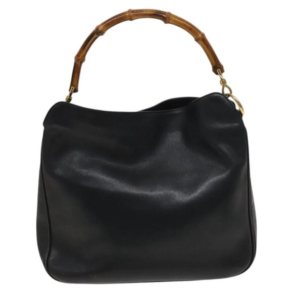 GUCCI Bamboo Hand Bag Leather 2way Navy Gold 001 3444 1638 Auth BA3439 - Picture 3 of 15
